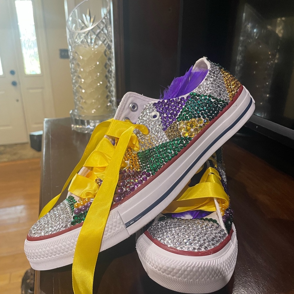 Rhinestone Converse in Mardi Gras colors